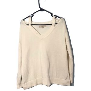 LOFT Cream Shoulder Cut Out Sweater